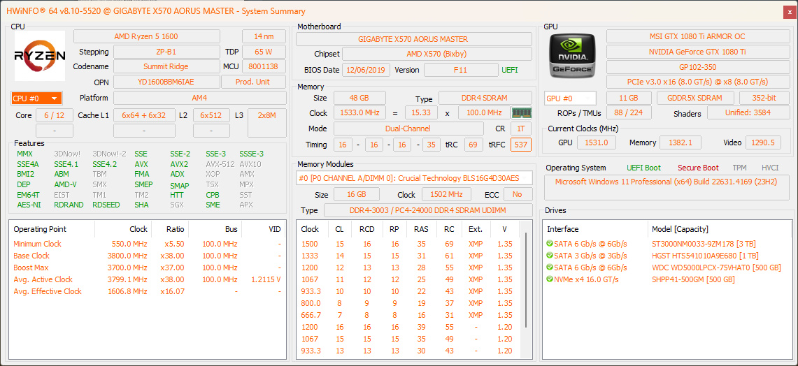 Screenshot of HWInfo, a program that gathers PC information.